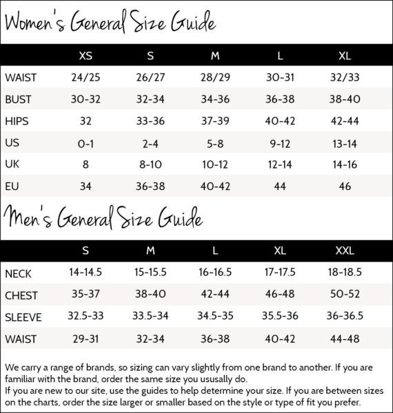 Style Trend Clothiers women's and men's sizing chart